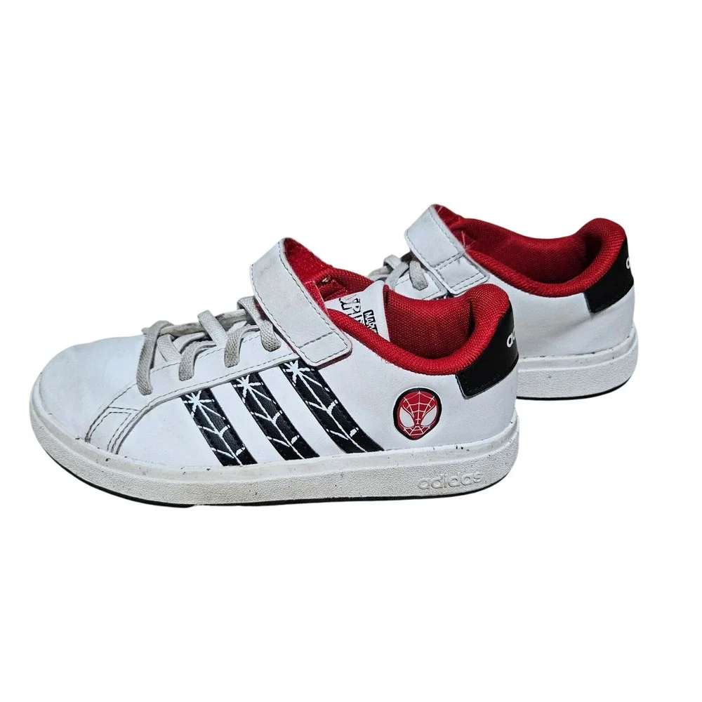 Adidas Marvel Spider-Man Grand‎ Court White Sneakers Kids Size 1 Little Kid